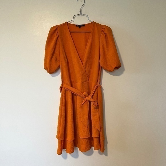 My Jewellery Orange Wrap V Neck Mini Dress sz XS - Picture 1 of 7